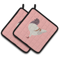 "Caroline's Treasures German Modena Pigeon Pink Check Decorated Pot Holder, 7.5"" x 7.5"""