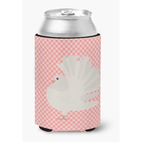 "Caroline's Treasures Silver Fantail Pigeon Pink Check Decorative Can Hugger, Multicolor"