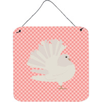 "Caroline's Treasures Pink Silver Fantail Pigeon Check Metal Print, 6hx6w"