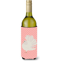 "Caroline's Treasures Silver Fantail Pigeon Pink Check Decorative Bottle Hugger, 750 ml, Multicolor"