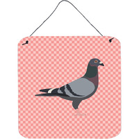 "Caroline's Treasures Pink Racing Pigeon Check Metal Print, 6"" H x 6"" W"