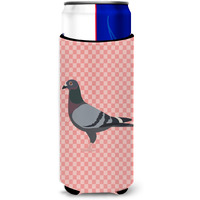 "Caroline's Treasures Racing Pigeon Pink Check Decorative Can Hugger, Slim, Multicolor"