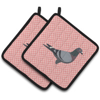 "Caroline's Treasures Racing Pigeon Pink Check Decorated Pot Holder, 7.5"" x 7.5"""