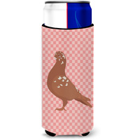 "Caroline's Treasures African Owl Pigeon Pink Check Decorative Can Hugger, Slim, Multicolor"