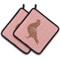 "Caroline's Treasures African Owl Pigeon Pink Check Decorated Pot Holder, 7.5"" x 7.5"""