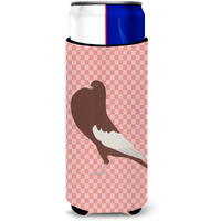 "Caroline's Treasures English Pouter Pigeon Pink Check Decorative Can Hugger, Slim, Multicolor"