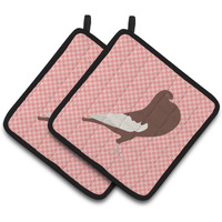 "Caroline's Treasures English Pouter Pigeon Pink Check Decorated Pot Holder, 7.5"" x 7.5"""