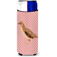 "Caroline's Treasures Golden Phoenix Quail Pink Check Decorative Can Hugger, Slim, Multicolor"