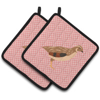 "Caroline's Treasures Golden Phoenix Quail Pink Check Decorated Pot Holder, 7.5"" x 7.5"""