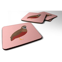 "Caroline's Treasures Chinese Painted or King Quail Pink Check Decorative Coasters, 3.5"", Multicolor"
