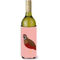 "Caroline's Treasures Chinese Painted or King Quail Pink Check Decorative Bottle Hugger, 750 ml, Multicolor"
