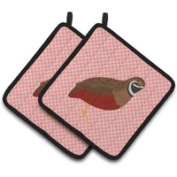 "Caroline's Treasures Chinese Painted or King Quail Pink Check Decorated Pot Holder, 7.5"" x 7.5"""
