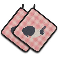"Caroline's Treasures Dutch Rabbit Pink Check Decorated Pot Holder, 7.5"" x 7.5"""