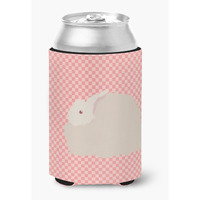 "Caroline's Treasures Fluffy Angora Rabbit Pink Check Decorative Can Hugger, Multicolor"