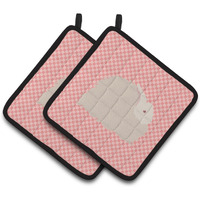 "Caroline's Treasures Fluffy Angora Rabbit Pink Check Decorated Pot Holder, 7.5"" x 7.5"""