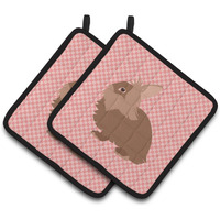 "Caroline's Treasures Lionhead Rabbit Pink Check Decorated Pot Holder, 7.5"" x 7.5"""