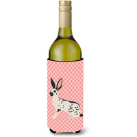 "Caroline's Treasures English Spot Rabbit Pink Check Decorative Bottle Hugger, 750 ml, Multicolor"