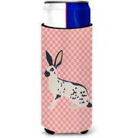 "Caroline's Treasures English Spot Rabbit Pink Check Decorative Can Hugger, Slim, Multicolor"