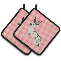 "Caroline's Treasures English Spot Rabbit Pink Check Decorated Pot Holder, 7.5"" x 7.5"""