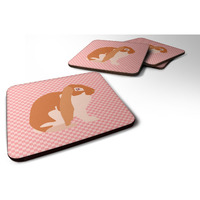 "Caroline's Treasures English Lop Rabbit Pink Check Decorative coasters, 3.5, Multicolor"