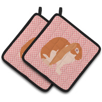"Caroline's Treasures English Lop Rabbit Pink Check Decorated Pot Holder, 7.5"" x 7.5"""