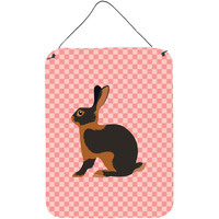 "Caroline's Treasures Tan Rabbit Pink Check Metal Print, 16hx12w, Multicolor"