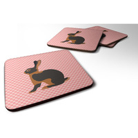 "Caroline's Treasures Tan Rabbit Pink Check Decorative coasters, 3.5, Multicolor"