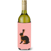 "Caroline's Treasures Tan Rabbit Pink Check Decorative Bottle Hugger, 750 ml, Multicolor"