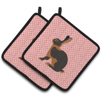"Caroline's Treasures Tan Rabbit Pink Check Decorated Pot Holder, 7.5"" x 7.5"""