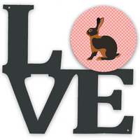 "Caroline's Treasures Tan Rabbit Pink Check Metal Artwork Love wall-decor, Multicolor"