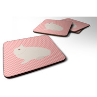 "Caroline's Treasures Hermelin Rabbit Pink Check Decorative Coasters, 3.5"", Multicolor"