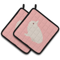 "Caroline's Treasures Hermelin Rabbit Pink Check Decorated Pot Holder, 7.5"" x 7.5"""