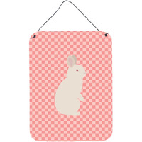 "Caroline's Treasures New Zealand White Rabbit Pink Check Metal Print, 16hx12w, Multicolor"