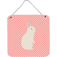 "Caroline's Treasures Pink New Zealand White Rabbit Check Metal Print, 6"" H x 6"" W"