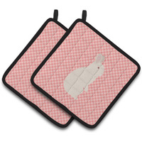 "Caroline's Treasures New Zealand White Rabbit Pink Check Decorated Pot Holder, 7.5"" x 7.5"""