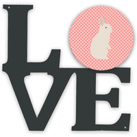 "Caroline's Treasures New Zealand White Rabbit Pink Check Metal Artwork Love wall-decor, Multicolor"