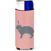 "Caroline's Treasures Giant Chinchilla Rabbit Pink Check Decorative Can Hugger, Slim, Multicolor"