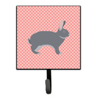 "Caroline's Treasures Giant Chinchilla Rabbit Pink Check Wall Hook, Small, Multicolor"