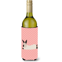 "Caroline's Treasures California White Rabbit Pink Check Decorative Bottle Hugger, 750 ml, Multicolor"