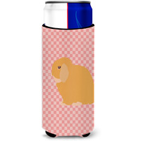 "Caroline's Treasures Holland Lop Rabbit Pink Check Decorative Can Hugger, Slim, Multicolor"