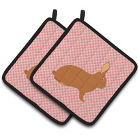 "Caroline's Treasures Rex Rabbit Pink Check Decorated Pot Holder, 7.5"" x 7.5"""