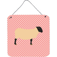 "Caroline's Treasures Pink Suffolk Sheep Check Metal Print, 6"" H x 6"" W"