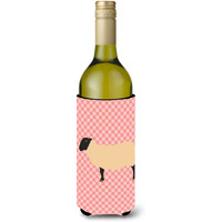"Caroline's Treasures Suffolk Sheep Pink Check Decorative Bottle Hugger, 750 ml, Multicolor"