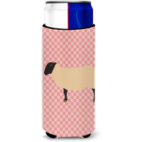 "Caroline's Treasures Suffolk Sheep Pink Check Decorative Can Hugger, Slim, Multicolor"
