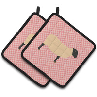 "Caroline's Treasures Suffolk Sheep Pink Check Decorated Pot Holder, 7.5"" x 7.5"""