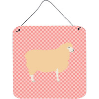 "Caroline's Treasures Pink Check English Leicester Longwool Sheep Metal Print, 6"" H x 6"" W"
