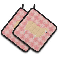 "Caroline's Treasures English Leicester Longwool Sheep Pink Check Decorated Pot Holder, 7.5"" x 7.5"""