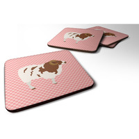 "Caroline's Treasures Jacob Sheep Pink Check Decorative Coasters, 3.5"", Multicolor"