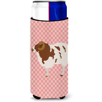 "Caroline's Treasures Jacob Sheep Pink Check Decorative Can Hugger, Slim, Multicolor"
