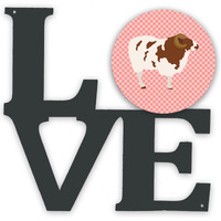 "Caroline's Treasures Jacob Sheep Pink Check Metal Artwork Love wall-decor, Multicolor"